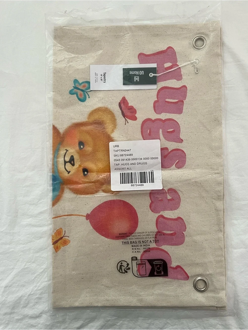 Urban Outfitters Pink and Tan Teddy Tapestry with Butterflies